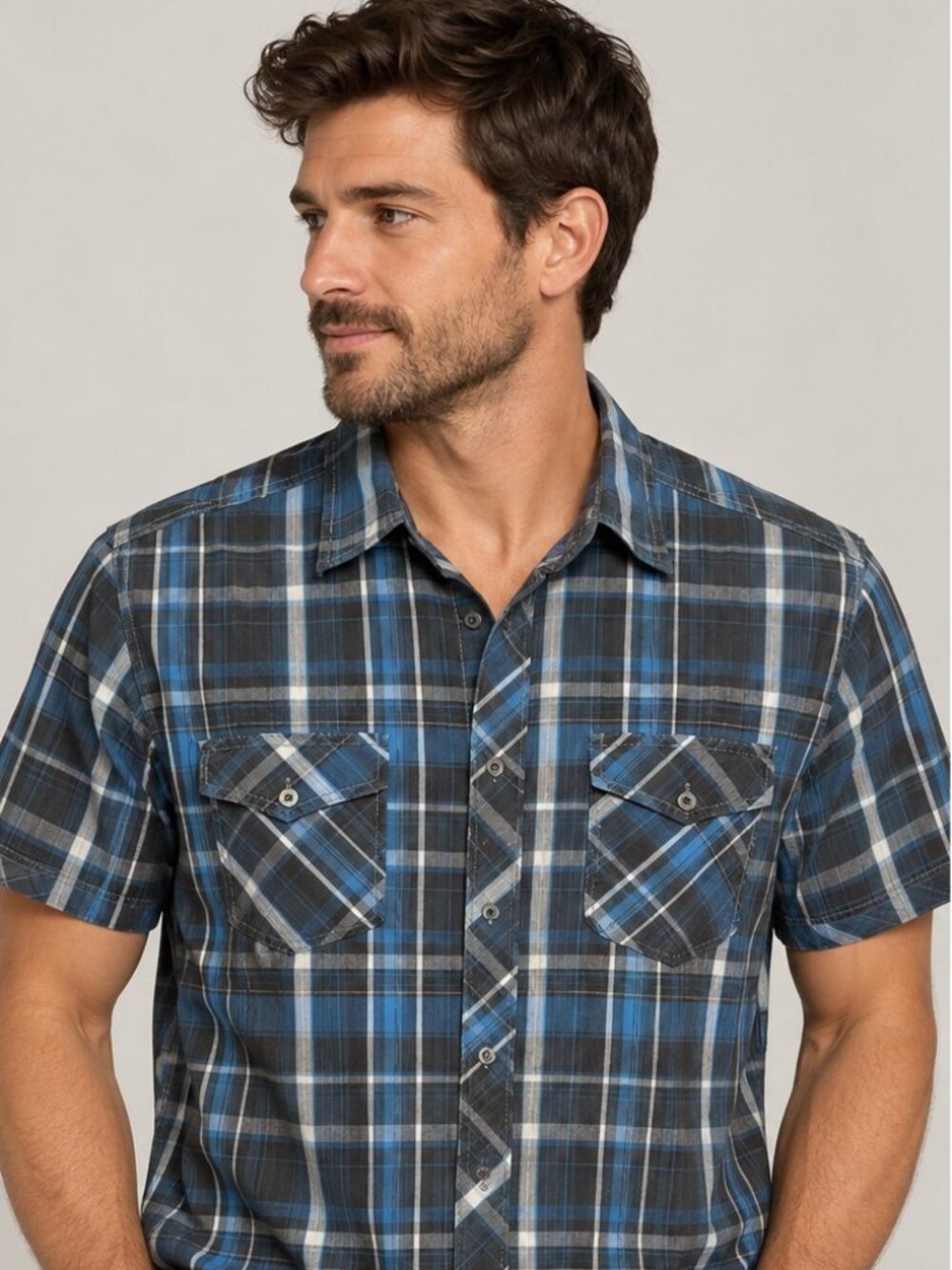 KÜHL Mens Plaid Short Sleeve Button Up Shirt Large Sun Protection Hiking Blue Gr